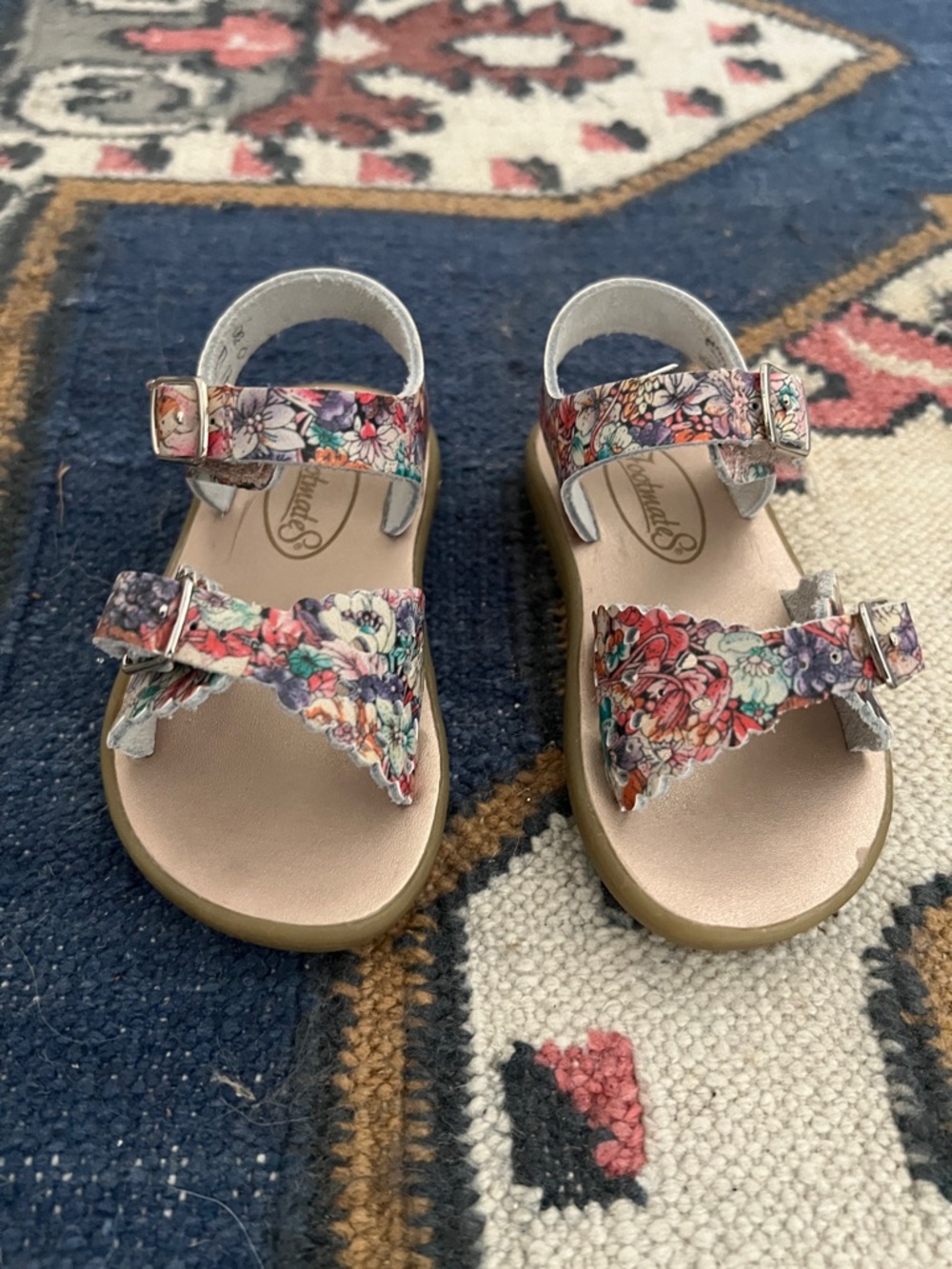 Footmates Ariel Floral Leather Sandals Toddler Size 5 Buckle Strap